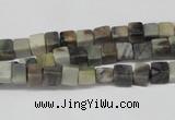 CCU16 15.5 inches 4*4mm cube silver leaf jasper beads wholesale