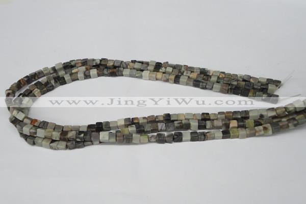 CCU16 15.5 inches 4*4mm cube silver leaf jasper beads wholesale