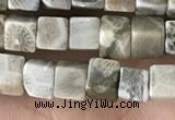CCU458 15.5 inches 4*4mm cube fossil coral beads wholesale
