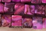 CCU485 15.5 inches 6*6mm cube fuchsia crazy lace agate beads