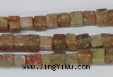 CCU52 15.5 inches 6*6mm cube New unakite beads wholesale