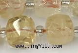 CCU775 15 inches 10*10mm faceted cube citrine beads