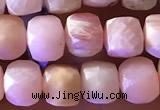 CCU807 15 inches 4mm faceted cube pink opal beads