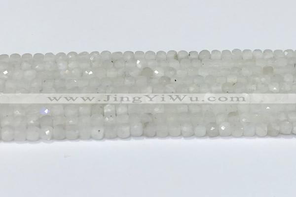 CCU830 15 inches 4mm faceted cube white moonstone beads