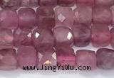 CCU843 15 inches 4mm faceted cube tourmaline beads