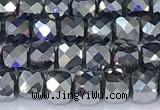 CCU850 15 inches 4mm faceted cube terahertz beads