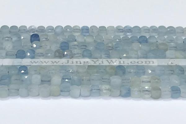 CCU860 15 inches 6mm faceted cube aquamarine beads