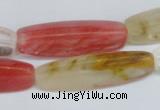 CCY211 15.5 inches 12*40mm trihedron volcano cherry quartz beads