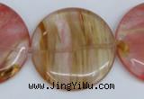 CCY215 15.5 inches 40mm flat round volcano cherry quartz beads