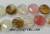 CCY410 15.5 inches 12mm faceted coin volcano cherry quartz beads