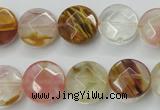 CCY411 15.5 inches 14mm faceted coin volcano cherry quartz beads