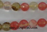 CCY503 15.5 inches 10mm faceted round volcano cherry quartz beads