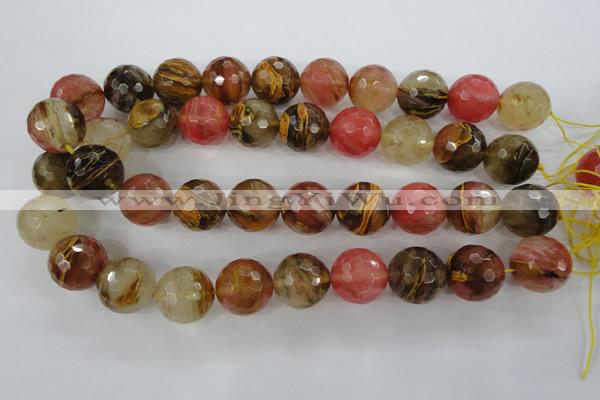 CCY508 15.5 inches 20mm faceted round volcano cherry quartz beads