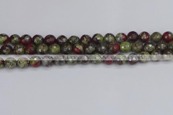 CDB332 15.5 inches 12mm faceted round A grade dragon blood jasper beads