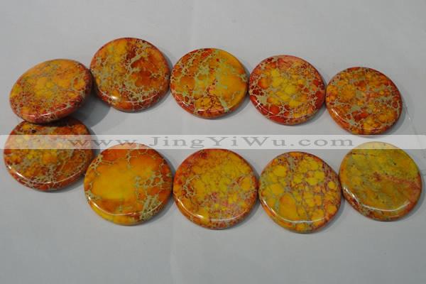 CDE758 15.5 inches 40mm flat round dyed sea sediment jasper beads