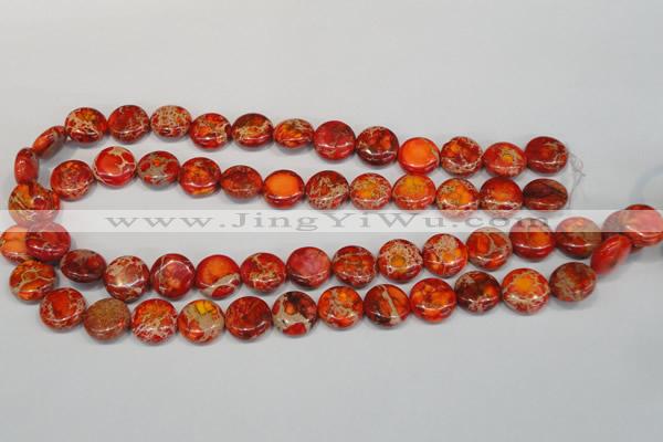 CDI518 15.5 inches 14mm flat round dyed imperial jasper beads