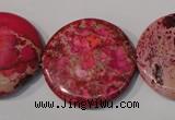 CDT788 15.5 inches 30mm flat round dyed aqua terra jasper beads