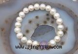 CFB1001 9mm - 10mm potato white freshwater pearl & lavender amethyst stretchy bracelet
