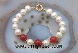 CFB1086 Hand-knotted 9mm - 10mm potato white freshwater pearl & candy jade bracelet