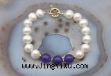CFB1087 Hand-knotted 9mm - 10mm potato white freshwater pearl & candy jade bracelet