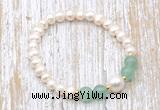 CFB611 6-7mm potato white freshwater pearl & green aventurine stretchy bracelet