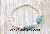 CFB614 6-7mm potato white freshwater pearl & blue sea sediment jasper stretchy bracelet