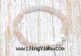 CFB710 faceted rondelle pink aventurine & potato white freshwater pearl stretchy bracelet