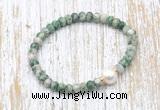 CFB715 faceted rondelle Qinghai jade & potato white freshwater pearl stretchy bracelet