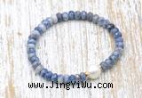 CFB718 faceted rondelle blue spot stone & potato white freshwater pearl stretchy bracelet
