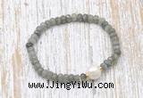CFB748 faceted rondelle labradorite & potato white freshwater pearl stretchy bracelet