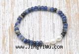CFB770 faceted rondelle sodalite & potato white freshwater pearl stretchy bracelet