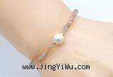 CFB802 4mm faceted round orange moonstone & potato white freshwater pearl bracelet