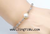 CFB803 4mm faceted round rainbow moonstone & potato white freshwater pearl bracelet