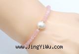 CFB805 4mm faceted round rose quartz & potato white freshwater pearl bracelet