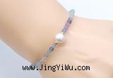 CFB809 4mm faceted round fluorite & potato white freshwater pearl bracelet