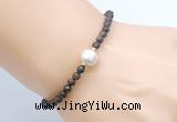 CFB830 4mm faceted round bronzite & potato white freshwater pearl bracelet