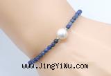 CFB843 4mm faceted round sodalite & potato white freshwater pearl bracelet