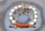 CFB987 Hand-knotted 9mm - 10mm rice white freshwater pearl & candy jade bracelet