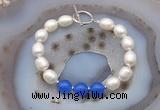 CFB990 Hand-knotted 9mm - 10mm rice white freshwater pearl & candy jade bracelet