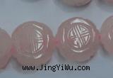 CFG205 15.5 inches 24mm carved coin rose quartz gemstone beads