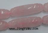 CFG208 15.5 inches 12*40mm carved rice rose quartz gemstone beads