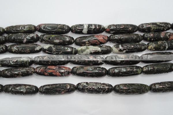 CFG211 15.5 inches 12*40mm carved rice plum blossom jade beads