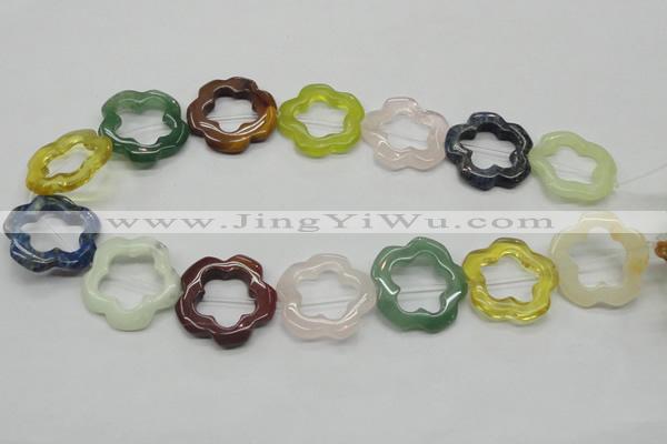 CFG37 15.5 inches 30mm carved flower colorful gemstone beads