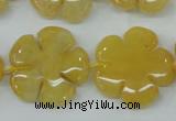 CFG458 15.5 inches 24mm carved flower yellow jade beads