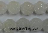 CFG885 15.5 inches 14mm carved flower white jade gemstone beads