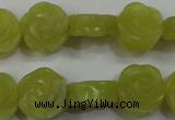 CFG887 15.5 inches 14mm carved flower lemon jade gemstone beads