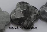 CFG963 15.5 inches 32*33mm faceted & carved flower eagle eye jasper beads