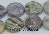 CFJ01 15.5 inches 20mm flat round natural purple flower stone beads