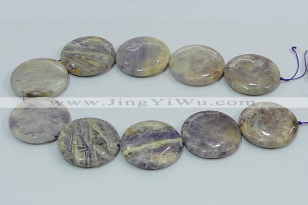 CFJ04 15.5 inches 40mm flat round natural purple flower stone beads