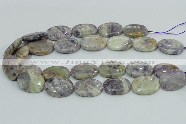 CFJ12 15.5 inches 13*18mm oval natural purple flower stone beads